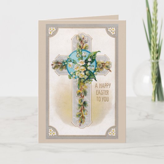 Croix avec la carte de voeux de Pâques de fleurs (Devant)