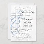Croix Bleu Blanc Swirl Confirmation Invitation Gar (Devant)