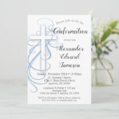 Croix Bleu Blanc Swirl Confirmation Invitation Gar (Debout devant)