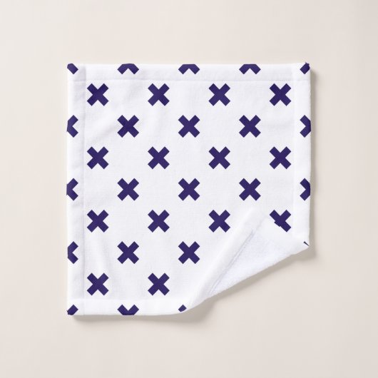 Croix bleu marine sur blanc (Gant de toilette)