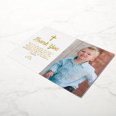 Croix Bleue Boy Photo Carte de remerciements Baptê (Rotation)