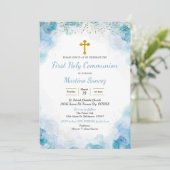 Croix Bleue Elegant première communion Invitation (Debout devant)