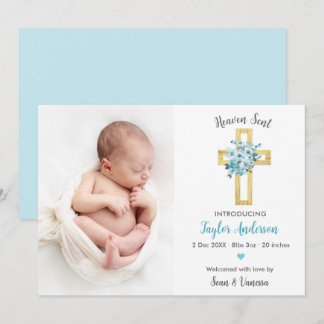 Croix Bleue Faire-part de naissance chrétienne