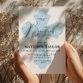Croix Bleue Lumière Invitation Baptême