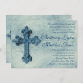 Croix Bleue Rustique Trouvé Mariage Invitations (Devant / Derrière)