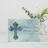 Croix Bleue Rustique Trouvé Mariage Invitations (Debout devant)