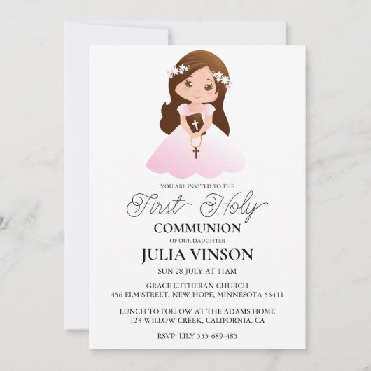 croix botanique première communion invitations (Devant)