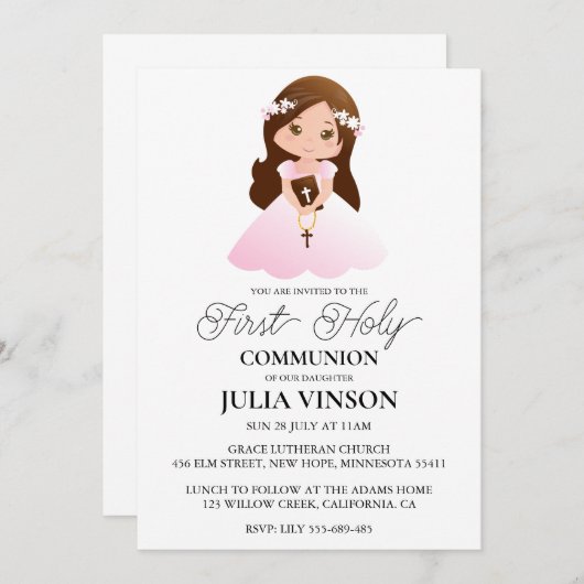 croix botanique première communion invitations (Devant / Derrière)