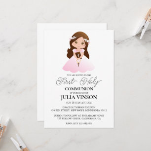 croix botanique première communion invitations