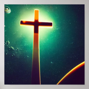 Croix Brown avec Poster Spacescape Turquoise