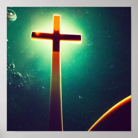 Croix Brown avec Poster Spacescape Turquoise (Devant)