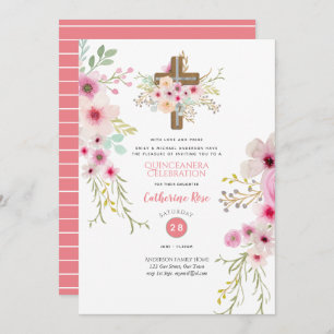 Croix céleste Quinceanera Invitation Boho Fleurs