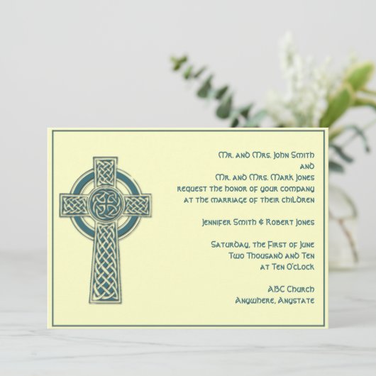 Croix celte en Faire-part de mariage d'ivoire Turq (Debout devant)