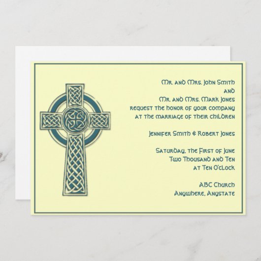 Croix celte en Faire-part de mariage d'ivoire Turq (Devant / Derrière)