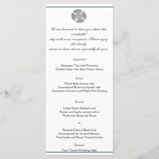 Croix celtique en Argent et Mariage blanc Menu (Devant)