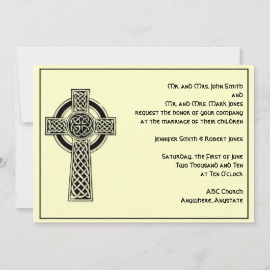 Croix celtique en Faire-part de mariage ivoire noi (Devant)