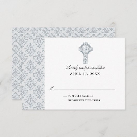 Croix celtique gris Damask première communion RSVP (Devant / Derrière)