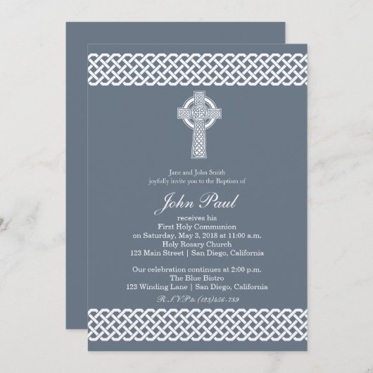 Croix celtique moderne Invitation pour garçons (Devant / Derrière)