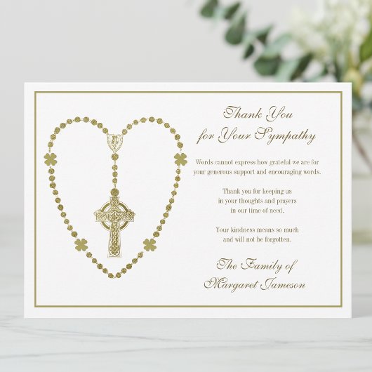 Croix celtique Rosaire funéraire Sympathie Merci