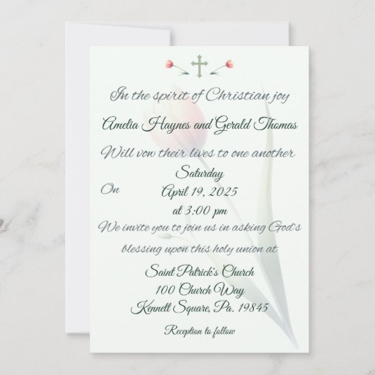 Croix chrétienne et Faire-part de mariage tulipe (Devant)