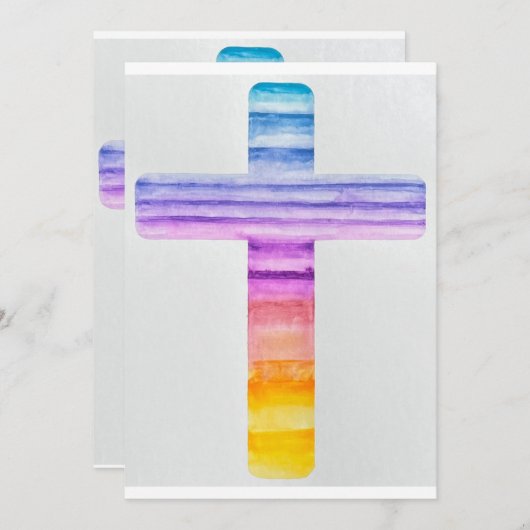 Croix d'aquarelle / Carte Baptême / Carte chrétien (Devant / Derrière)