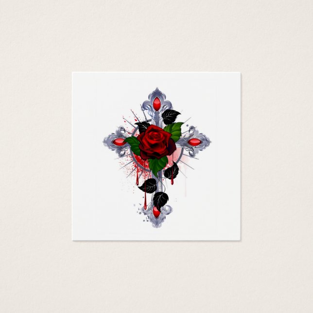 Croix d'argent avec une rose rouge (Devant)