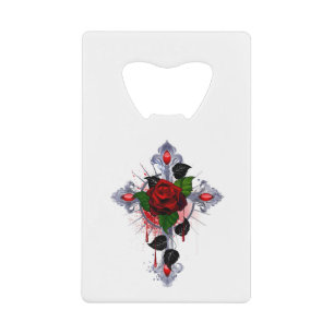 Croix d'argent avec une rose rouge