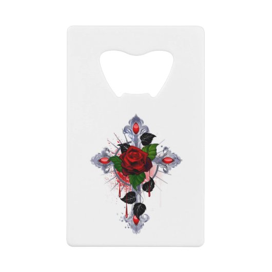 Croix d'argent avec une rose rouge (Devant)