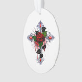 Croix d'argent avec une rose rouge (devant)