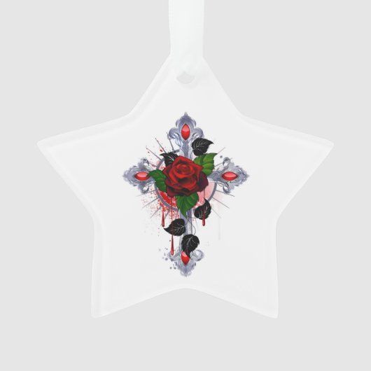Croix d'argent avec une rose rouge (devant)