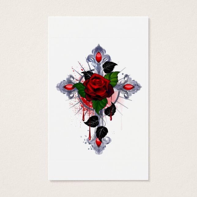 Croix d'argent avec une rose rouge (Devant)