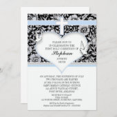 Croix de baptême et invitation bleues de coeur (Devant / Derrière)