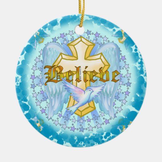 Croix de décoration chrétienne en or Believe (Devant)