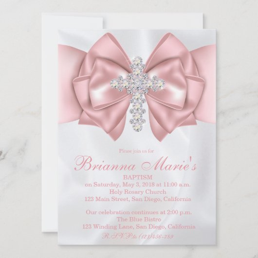 Croix de diamant satiné Baptême | Invitation de Ch (Devant)