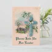 Croix de Fleur Bleue Invitation de Pâques (Debout devant)