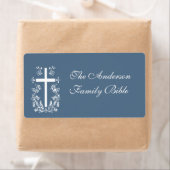 Croix de la Bible bleue et blanche Étiquette (En situation)