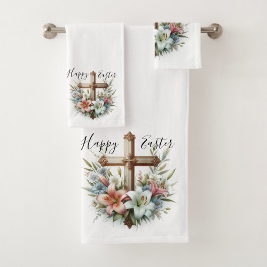 Croix de Pâques joyeuse avec lis de Pâques (En situation)