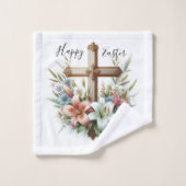Croix de Pâques joyeuse avec lis de Pâques (Gant de toilette)