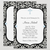 Croix de perle bleue sur invitation de baptême ble (Devant / Derrière)