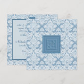 Croix de Quatrefoil et invitation bleue de mariage (Devant / Derrière)
