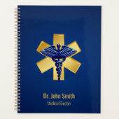 Croix d'or bleu 3D Caduceus Médicale (Devant)