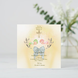 Croix d'or doux Invitation plate Baptême