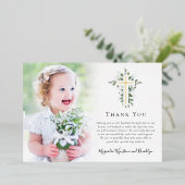 Croix d'or Eucalyptus Carte de remerciements Baptê (Debout devant)