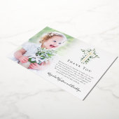 Croix d'or Eucalyptus Carte de remerciements Baptê (Rotation)