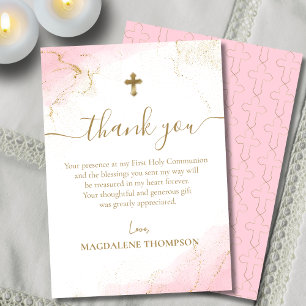 Croix d'or Merci rose Première communion fille