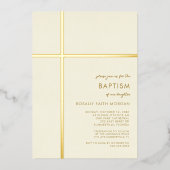 Croix d'or moderne Baptême Christening Invitation (Recto)