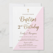 Croix d'or rose Baptême 2e Invitation anniversaire (Devant)