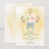 Croix dorée douce Invitation baptême (Devant / Derrière)