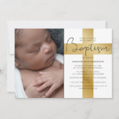 Croix dorée élégante | Invitation photo pour baptê (Devant)