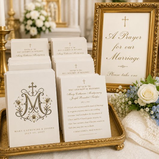 Croix dorée Monogramme marial Mariage catholique